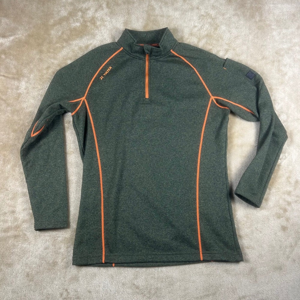 Tultex Cross Over Gear Mens Large Green Orange‎ Quarter Zip Fleece Pullover 1163